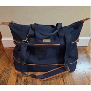 Blue Tommy Bahama Carry On Luggage Travel Bag Brown Leather Duffle